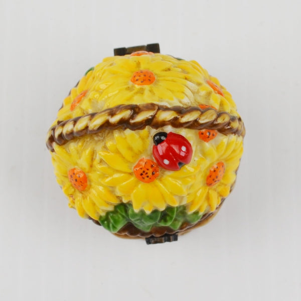 National Home Gardening Club Porcelain Trinket Box Sunflower Basket Seed Trowel