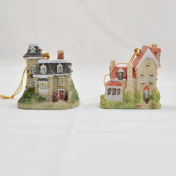 Set of 2 Vintage Christmas Village Ornaments - DuBois Mansion, Tully House 2"