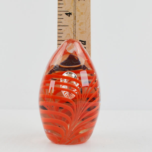 Vintage Studio Ahus Sweden Art Glass Egg Paperweight Red Swirl - 1997 Signed