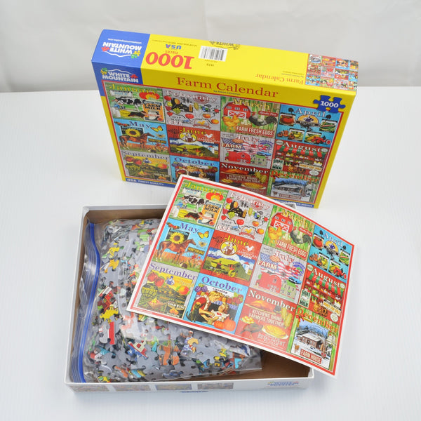 White Mountain Collage Puzzle - Farm Calendar 1000 Piece Jigsaw Puzzle - 24 X 30
