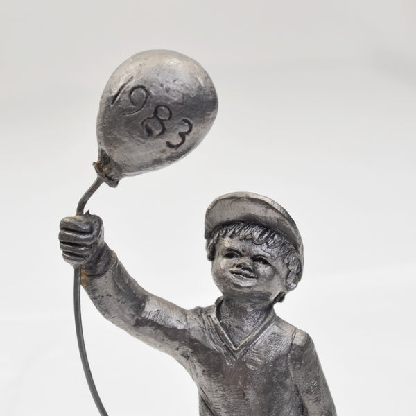 Vtg 1983 Boy w/ Balloon Miniature Sculpture M A Ricker Pewter Signed & Numbered