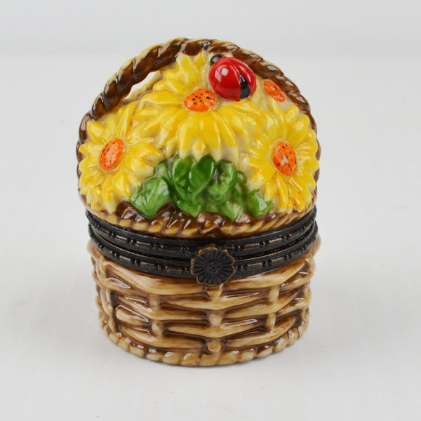 National Home Gardening Club Porcelain Trinket Box Sunflower Basket Seed Trowel