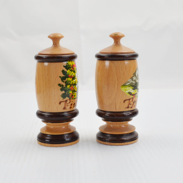 Vintage Souvenir Spice Rack: Bulgaria Wooden Spice Jars - Hand Painted Folk Art