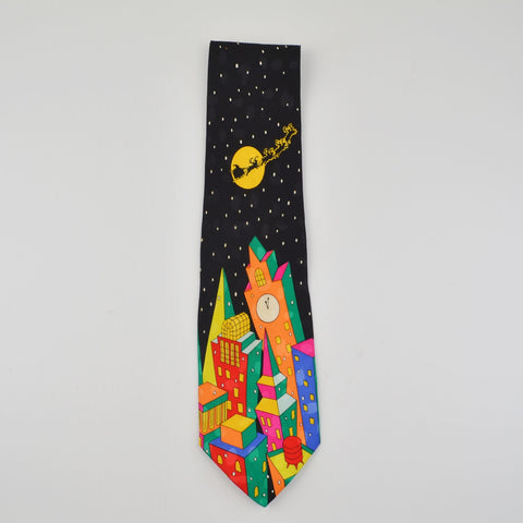 Addiction Mens Necktie Silk Christmas Tie - Santa Sleigh Christmas Eve Party