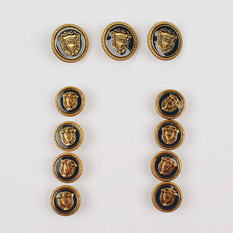 Streamline Set 11 Hollow Black Gold Tone Metal Shank Uniform Buttons Crown Crest