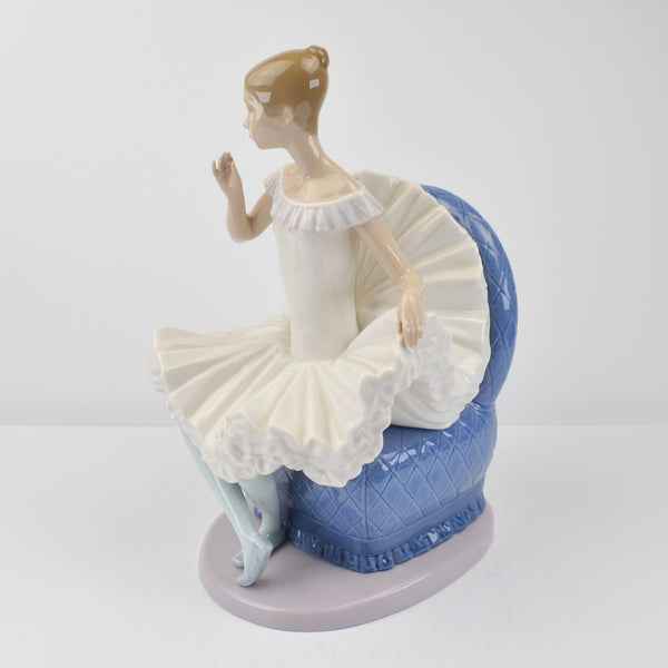 Lladro NAO Ballerina Figurine Sitting In A Large Blue Chair - Signed - Spain