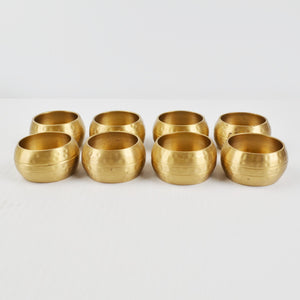 Brass Napkin Rings Hammered Vintage Patina Round Barrel Shape - Set of 8