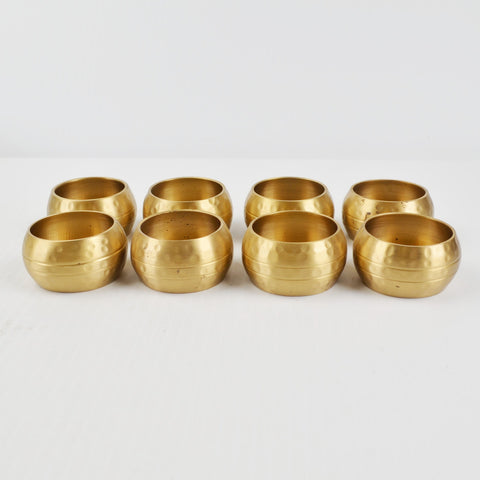 Brass Napkin Rings Hammered Vintage Patina Round Barrel Shape - Set of 8