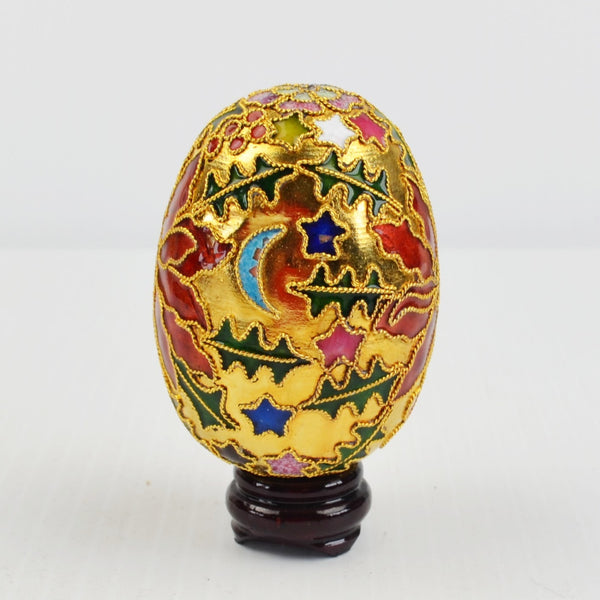 Cloisonne Enameled Metal Egg with Stand Christmas Holiday Poinsettia 2 3/4"