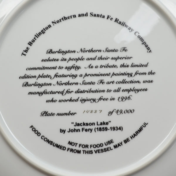 BNSF Railway Collector Plate Jackson Lake 1996 Burlington Santa Fe Railroad