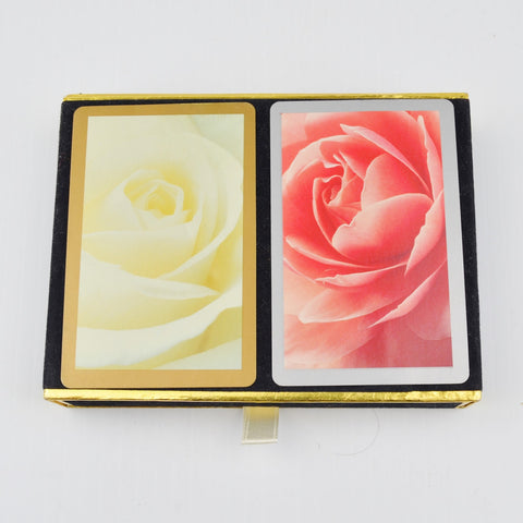 Vintage Congress Playing Cards Double Deck Of Pink White Roses Box Set