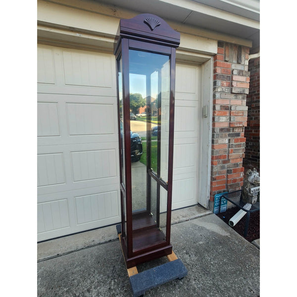Lighted Wood Curio Cabinet - Glass Shelfs, Mirrored Back