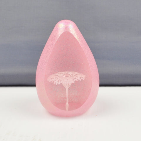 Vintage Crystal Bohemia Pink Frosted Glass Facet Egg Daisy Flower Paperweight