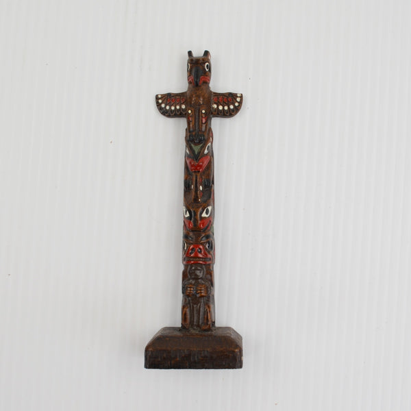 Vintage Hand Carved Mini Totem Pole Figurine Wood Tribal Native Style Sculpture