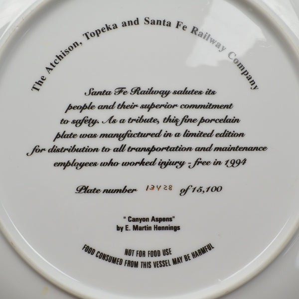 BNSF Railway Collector Plate Canyon Aspens 1994 Santa Fe Railroad Safety