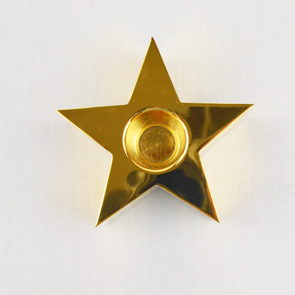 Gold Plated 5 Point Star Metal Taper Candle Holder 3" - NEW