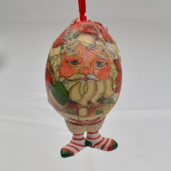 3 Vintage Santa Claus, Snowman, Teddy Bear Christmas Ornaments Paper Mache Eggs