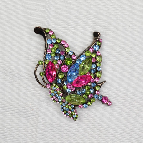 Rhinestone Butterfly Brooch - Large Metal Crystal Rhinestone Pin - 3"