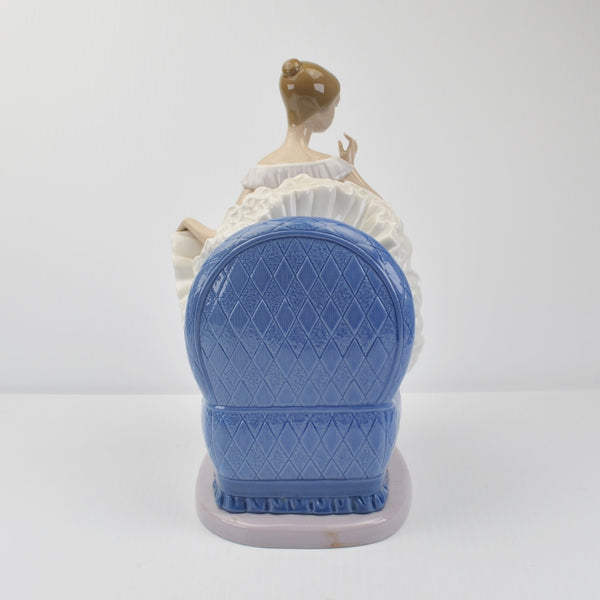 Lladro NAO Ballerina Figurine Sitting In A Large Blue Chair - Signed - Spain