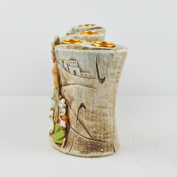 Nativity Scene 3D Embossed Scroll Design Advent Candle Holder - Christmas Decor