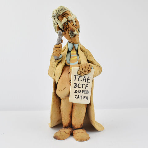 Studio Art Pottery Clay Old Man Optometrist Sculpture Whimsical Handmade Signed