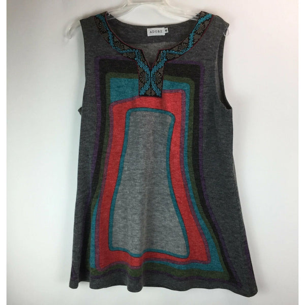 Adore Womens Tank Top Sleeveless Boho Knit Pullover - Size Medium - Gray