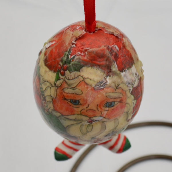3 Vintage Santa Claus, Snowman, Teddy Bear Christmas Ornaments Paper Mache Eggs