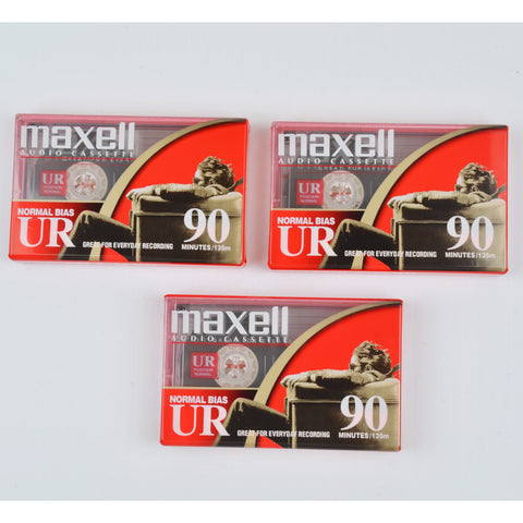 3 Maxell UR 90 Minute Blank Audio Cassette Tapes, IEC type 1, Normal Bias SEALED