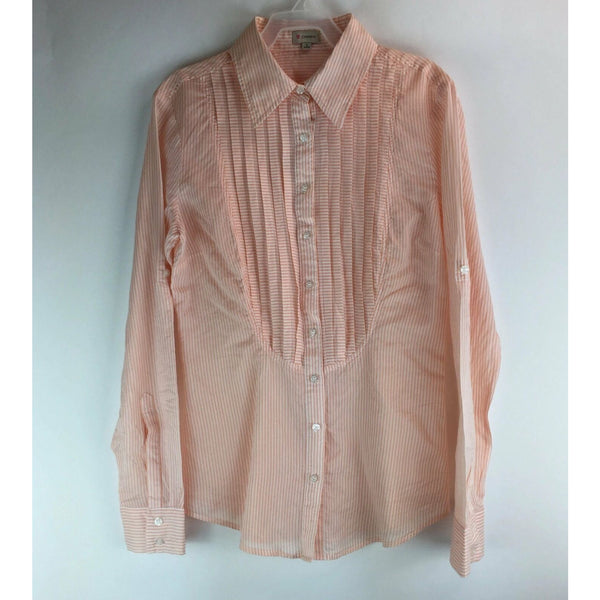 Cremieux Womens Peach Striped Shirt - Long Sleeves - Size 4 - Cotton Silk