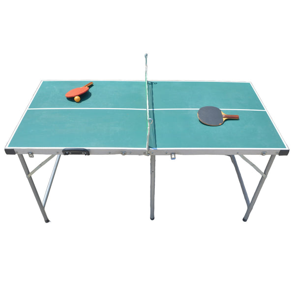 Mini Ping Pong Table - 60" x 30" - Travel Size Fold-Up - Paddles, Net