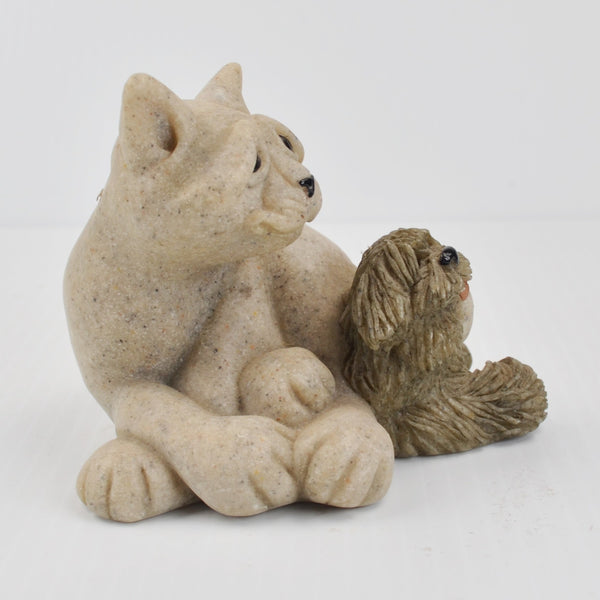 Second Nature Design Quarry Critters Cat Dog Cari, Don Snuggling Figurine 2001