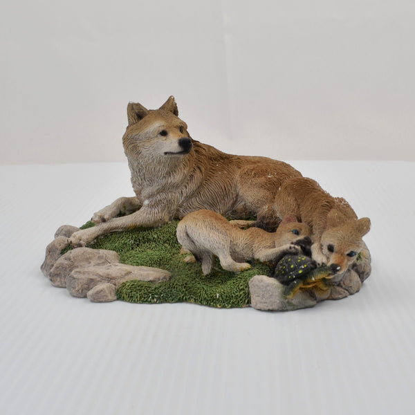 Living Stone Wolf Family Figurine 1995 Wolf Pup Shell Game Wildlife Decor