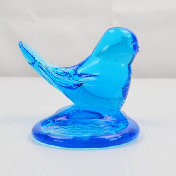 Blue Bird of Happiness Art Glass Votive Candle Holder Signed Leo Ward 1994