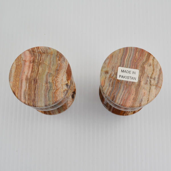 Set Of 2 Natural Alabaster Taper Candle Holders Candlesticks - 4" Marble Stone