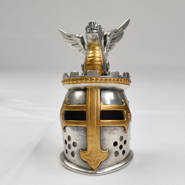 Miniature Medieval Knight Helmet Bascinet Steel Brass Cross Armor Decor Display