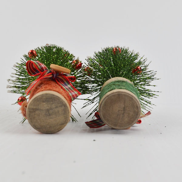 Christmas Village Bottle Brush Christmas Trees - 2 Decorated, 2 Natural, Green