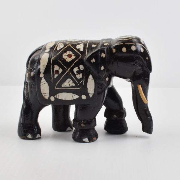 Wooden Elephants Hand Carved Painted Figurine Sculpture Bohemian - Lot of 2