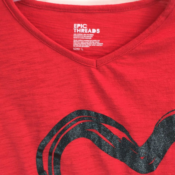 Epic Threads Girls Heart Top - Red Valentines Shirt Black Heart Size Youth Large