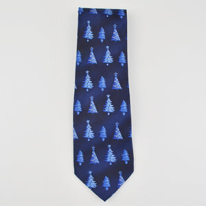 Holiday Mens Necktie Silk Christmas Tie - Blue Christmas Trees Christmas Party