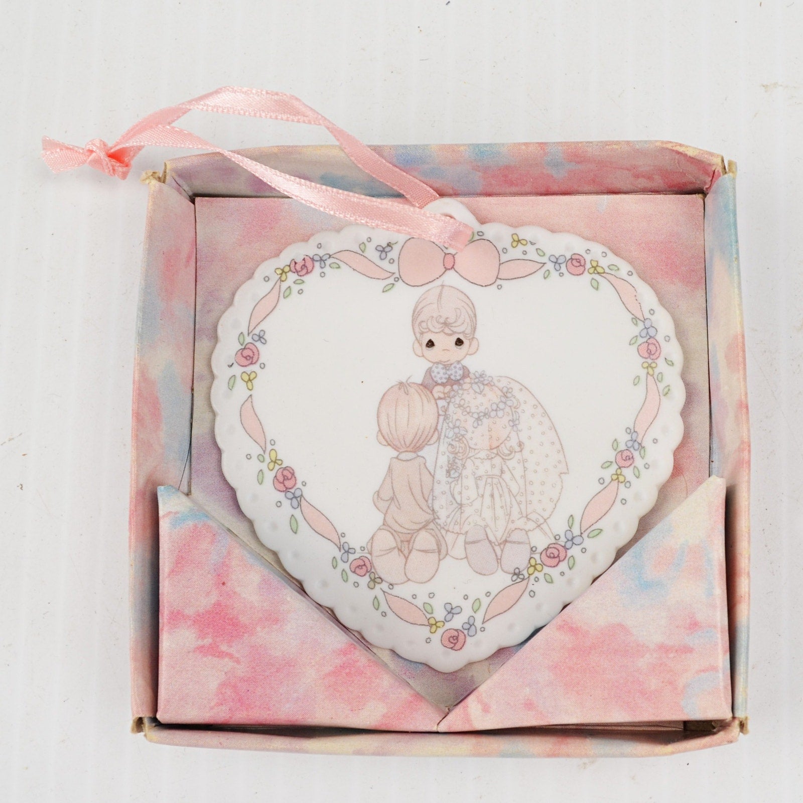 Precious Moments Porcelain Christmas Ornament "Heave Bless You" Wedding Heart