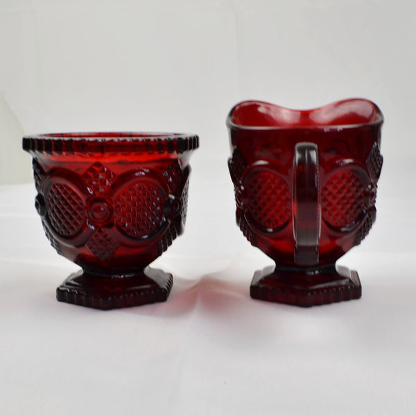 Vintage Avon Cape Cod Ruby Red Glass Creamer and Sugar Bowl