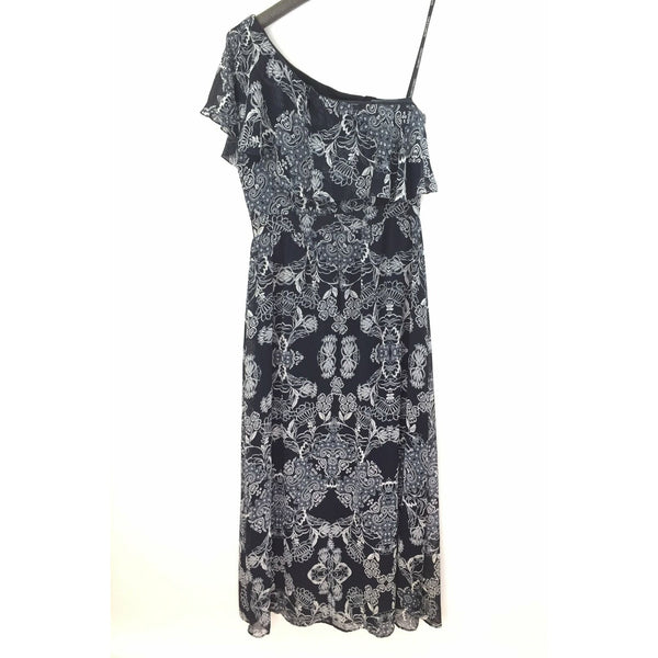 Vince Canute Womens Maxi Dress - Off One Shoulder - Navy Blue Floral - Size 12