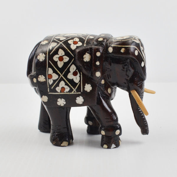 Wooden Elephants Hand Carved Painted Figurine Sculpture Bohemian - Lot of 2