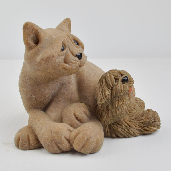 Second Nature Design Quarry Critters Cat Cira, Dog Don, Cat Cuddle Figurine 2001