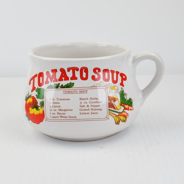 Retro Recipe Soup Mugs / Bowls Lot Of 3 Tomato, Onion, Chicken Soup With Handles