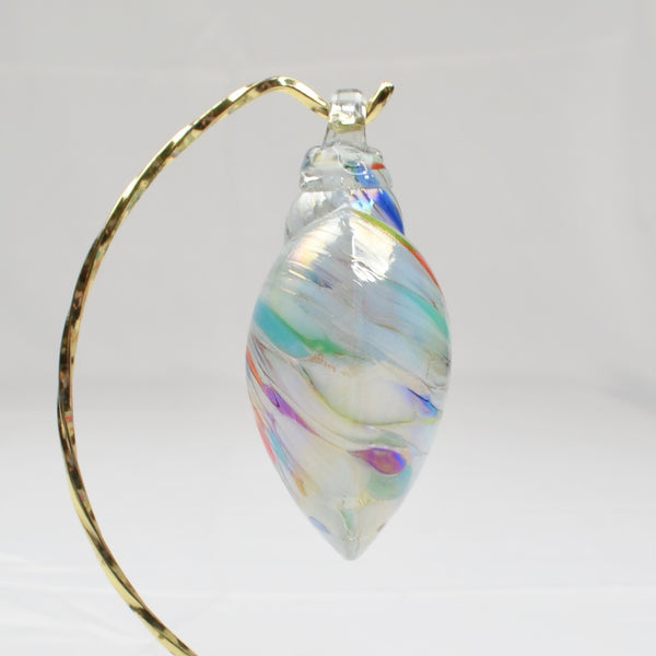 Blown Art Glass Heart Multi-Colored Ornament with Metal Stand Murano Style 4"