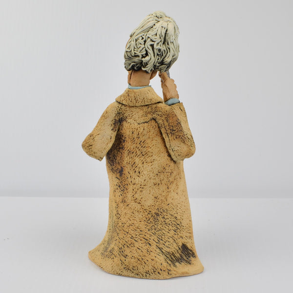 Studio Art Pottery Clay Old Man Optometrist Sculpture Whimsical Handmade Signed