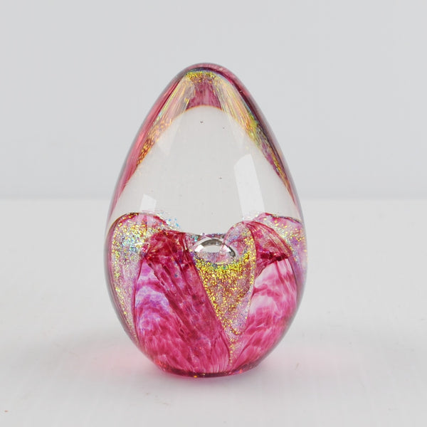 Glass Eye Studio GES '93 Pink Cranberry Dichroic Flower EGG Glass Paperweight