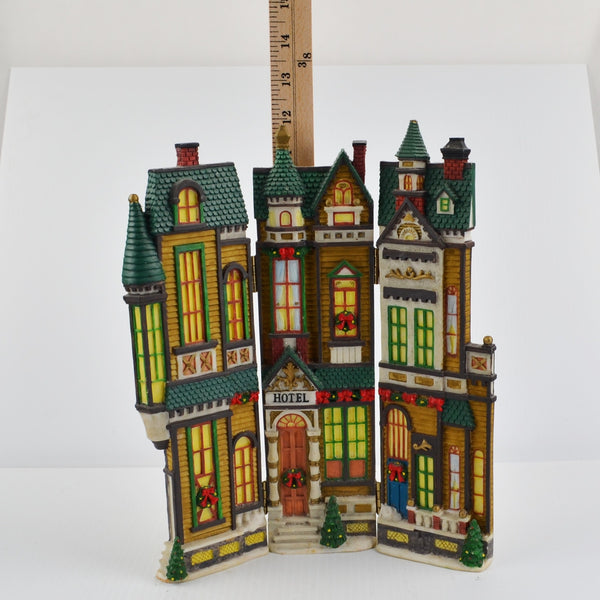 Christmas Village Town 3 Hinged 1/2" Thick Flat Resin Buildings Hotel 12" Tall