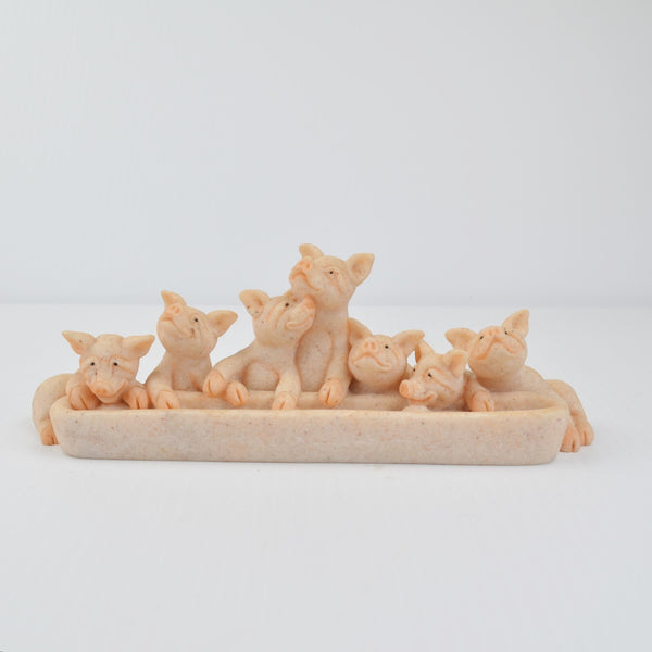 Second Nature Design Quarry Critters Piggin Out - Piglets Pigs Trough Figurine